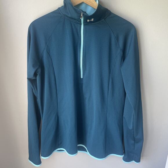 Under Armour Sweatshirt Womens Size L Blue Running Half Zip Dri-Fit Heatgear - Picture 1 of 11
